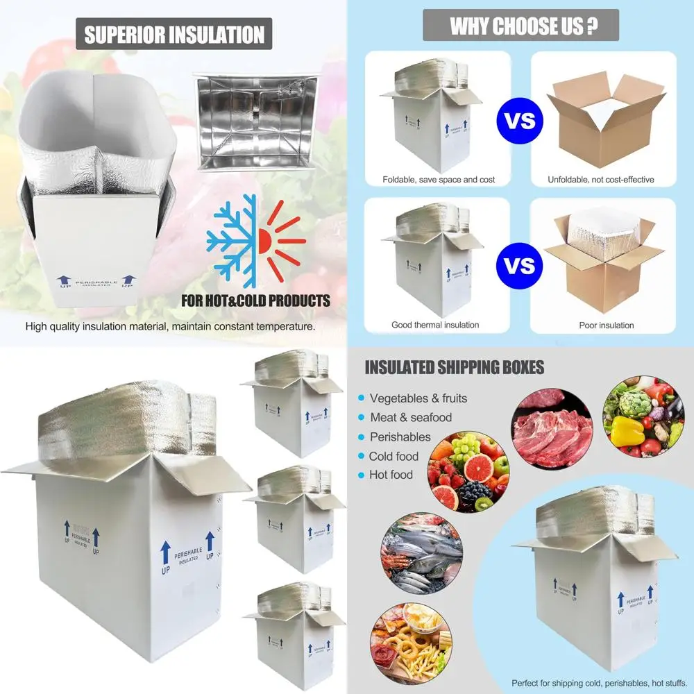 4-Pack Reusable Insulated Shipping Boxes with Oil-Insulated Bag Liner ...