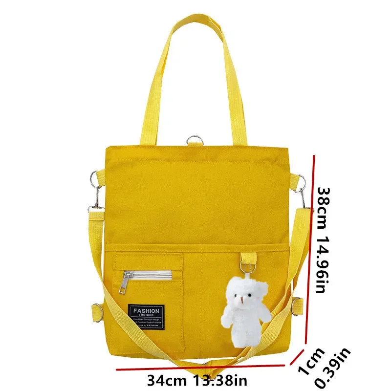 Stylish Chic Canvas Tote with Bear Pendant - Trendy Bucket Crossbody & Shoulder Bag