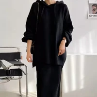 Retro Lazy Sle Long Sve Knitted Sweater And f Skirt Set Autumn Winter Faion Loose Fit Two Piece Women's Ensemble - Image 3