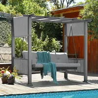 3-Seat Patio Swing Chair,Outdoor Patio Swing Bed with Adjustable Curtains,Porch Swing Bed for Balconies, Gardens and Poolside 1
