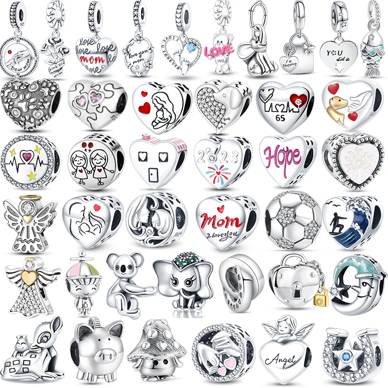 Free Shipping 925 Silver Charms Beads Mom Rose Handbag Fish Koala Heart Angel Fit Original Pandora Bracelet Anniversary Jewelry 925 silver beach starfish sea turtle shell pearl crab fish surfing blue glass beads fit original pandora charms bracelet jewelry