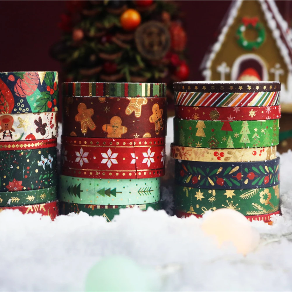 21 pcs/set Merry Christmas Gilding Washi Tape Set Scrapbooking Diy Journal Stationery Masking Tapes Deco Art Supplies Gift 3