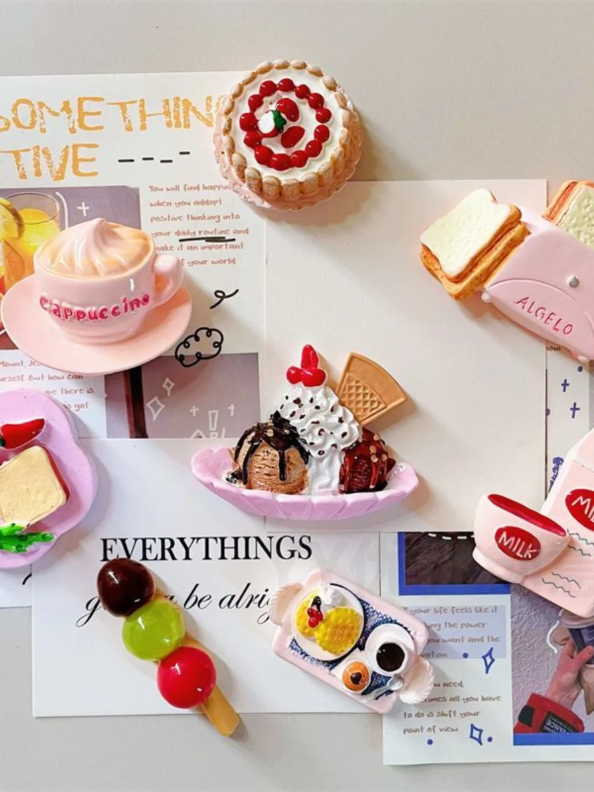 High value food, refrigerator stickers, delicious food, pink cake, resin bread, cute 3D three-dimensional breakfast, afternoon t