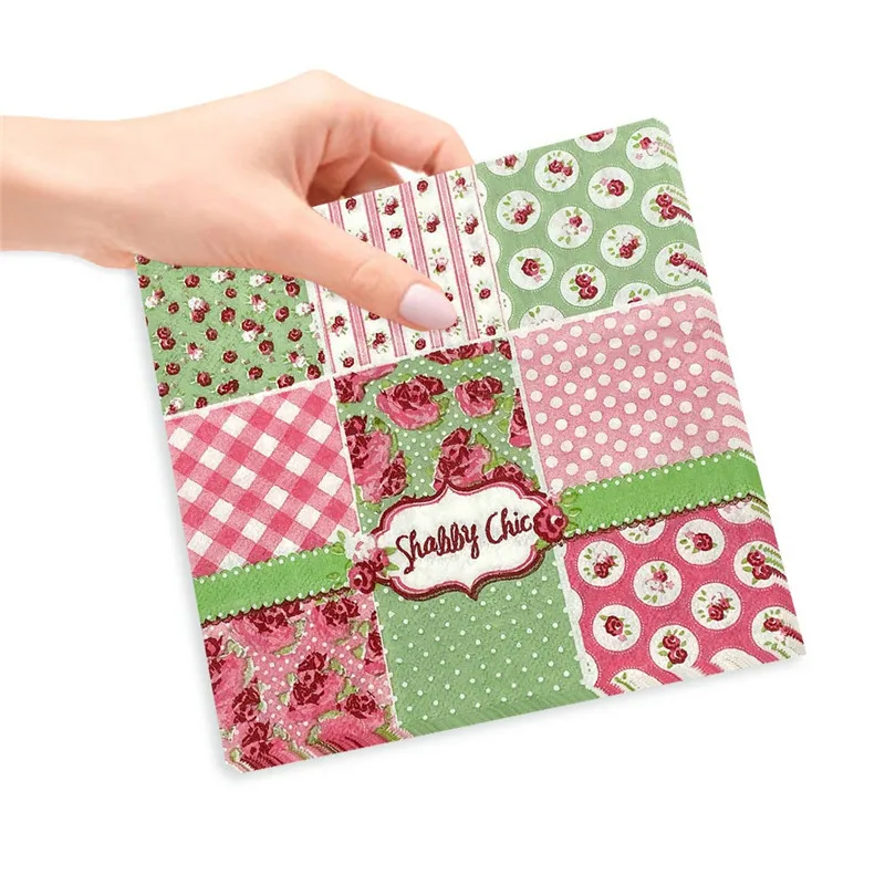 20Pcs/Pack 33x33cm Plaid Flower Printed Disposable Napkin Wedding Party Decor Vintage Decoupage Paper Napkins