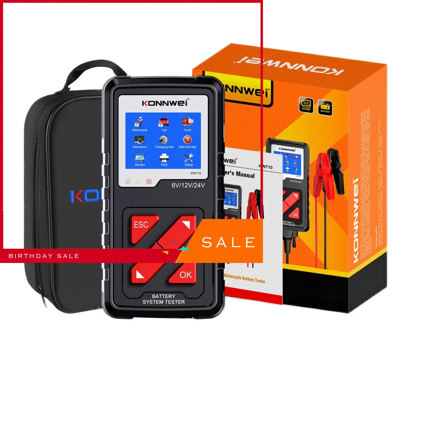 

KONNWEI KW710 100-2000CCA Battery Analyzer Tester For Trucks 6V 12V 24V Car Cranking And Charging System Test Diagnostic Tool
