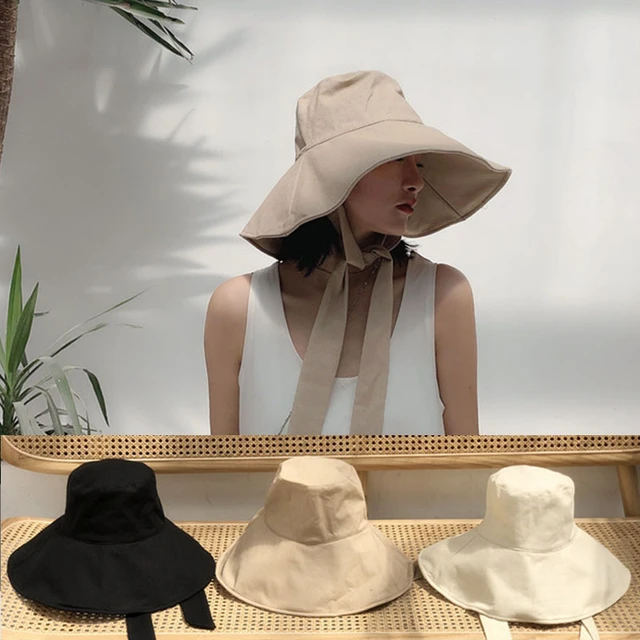 Wide Brim Sun Hat Women's Foldable Travel Packable Bucket Hat Sunscreen Cotton Linen Beach Versatile