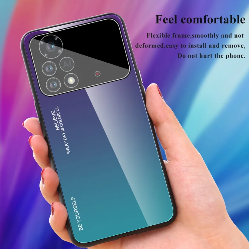 Verlaufsglas Gehäuse für POCO X4 Pro M4 Pro 5G POCO X3 GT POCO M3 Pro F3 C3 X3 NFC F2 Pro Gehärtete glänzende Abdeckung_voghion.com