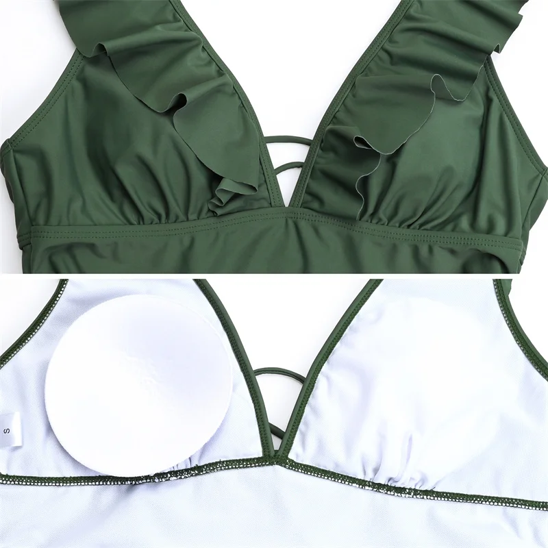 Maternity Swimsuits One Piece Cute Ruffle Pregnancy V-Neck Bathing Suits Lace-up Backless Swimwear Outfit