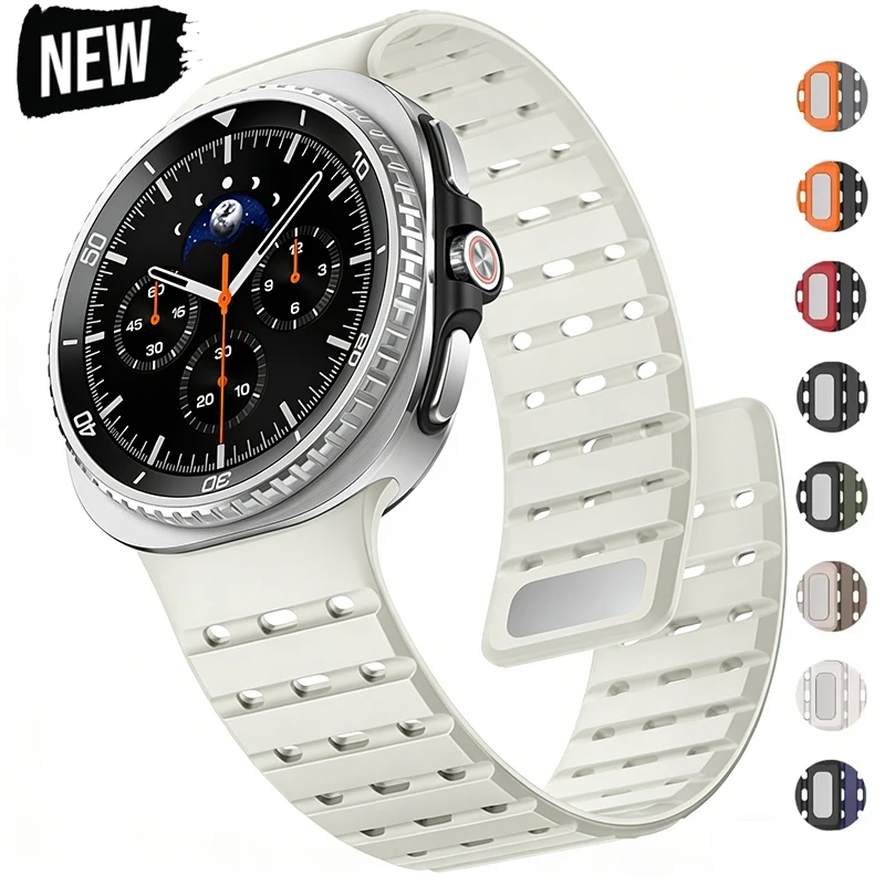 Sport Breathe Magnetic Silicone Watch Band with No-Gap Curved End Design