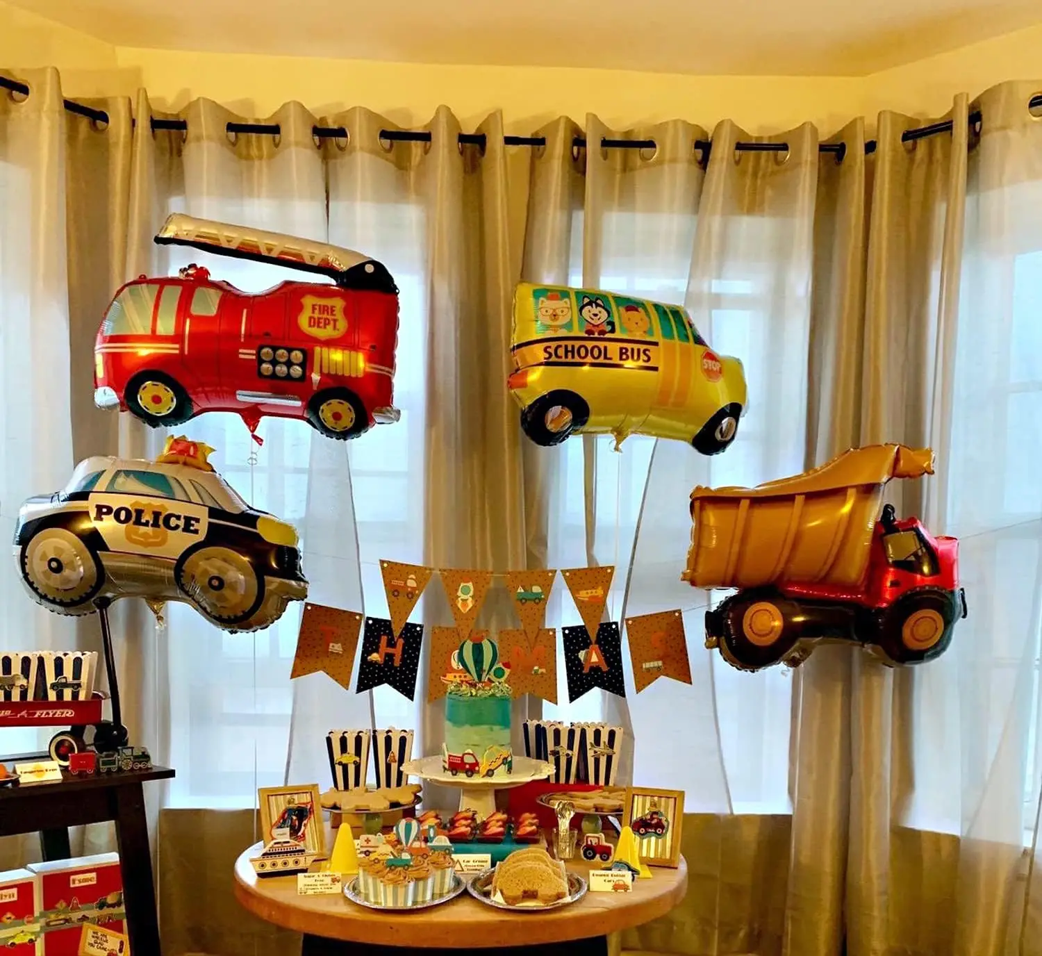 6pcs Car Balloons Big Construction Truck Fire Truck Train Ambulance School Bus Foil Balloons Vehicles Balloons For Kids Gifts 5