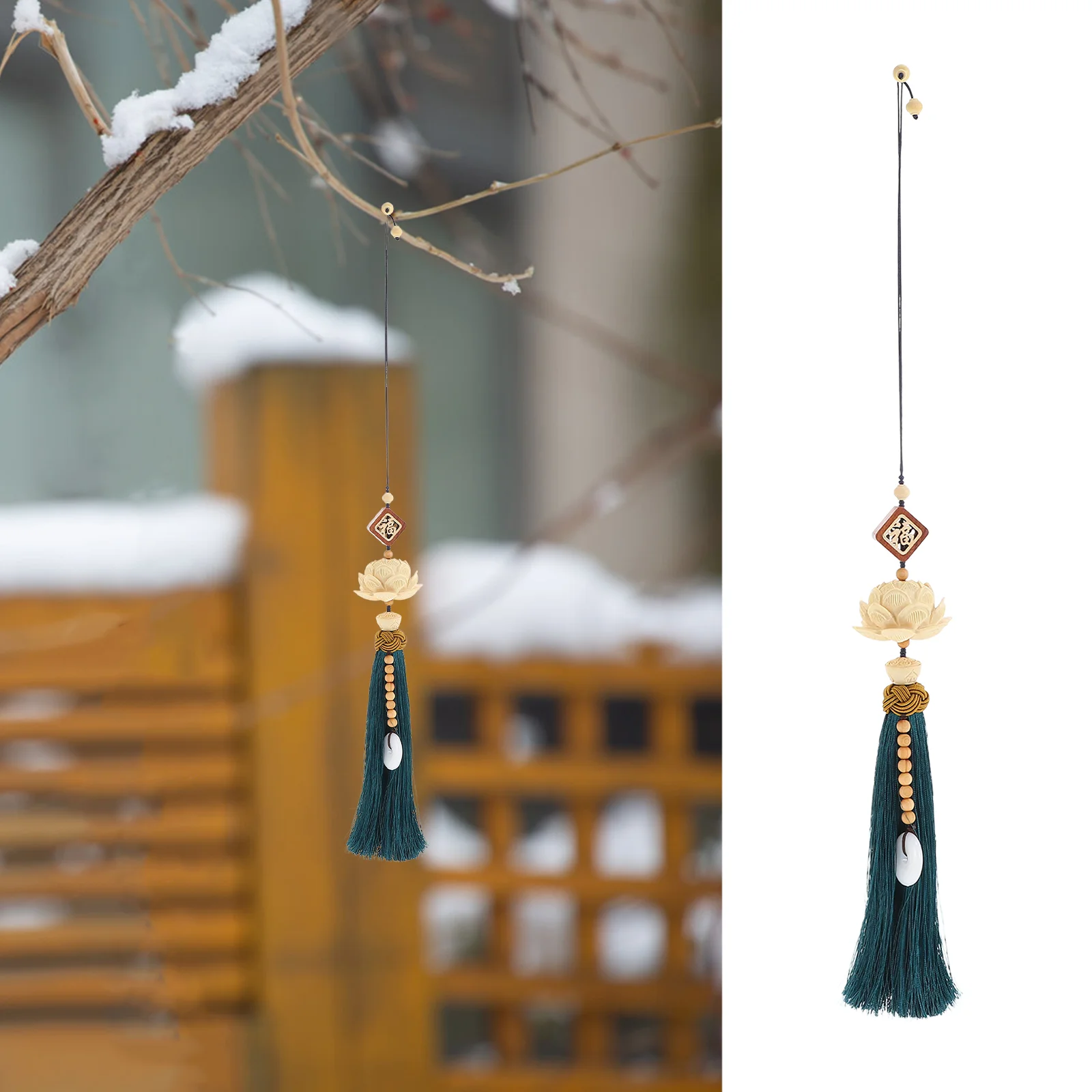 

Pendant Rearview Mirror Hanging Decor Decorate Lutos Shaped Car Wood Decoration Tassel