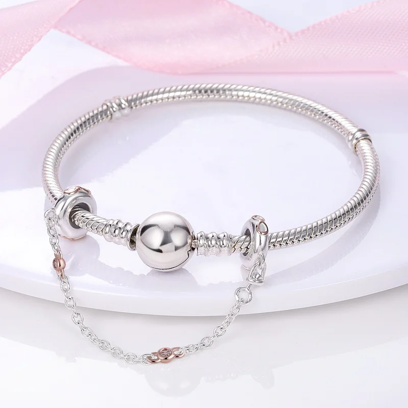 Sicherheitskette aus 925er-Sterlingsilber mit farbigem Zirkon, Abstandsperlen, passend für Pan-Original-Armbänder, DIY-Jubiläum, Geburtstag – Detail 1
