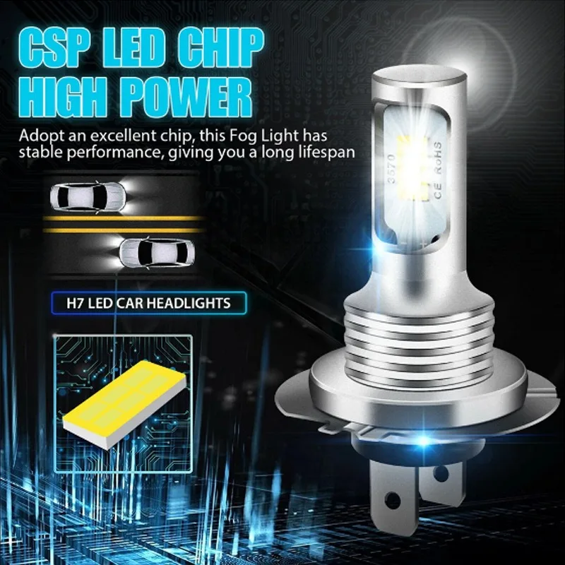 2pcs H7 H1 H8 H9 H11 9005 9006 LED 전구 HB3 HB4 CSP LED 슈퍼 밝은 헤드라이트 DRL 램프 6500K 화이트