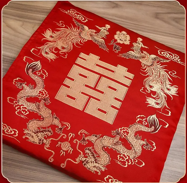 2xChinese Vietnamese Wedding Tea Ceremony Red Double Happiness Dragon Phoenix Kneeling Cushion Pad Red Double Happiness Pad 5