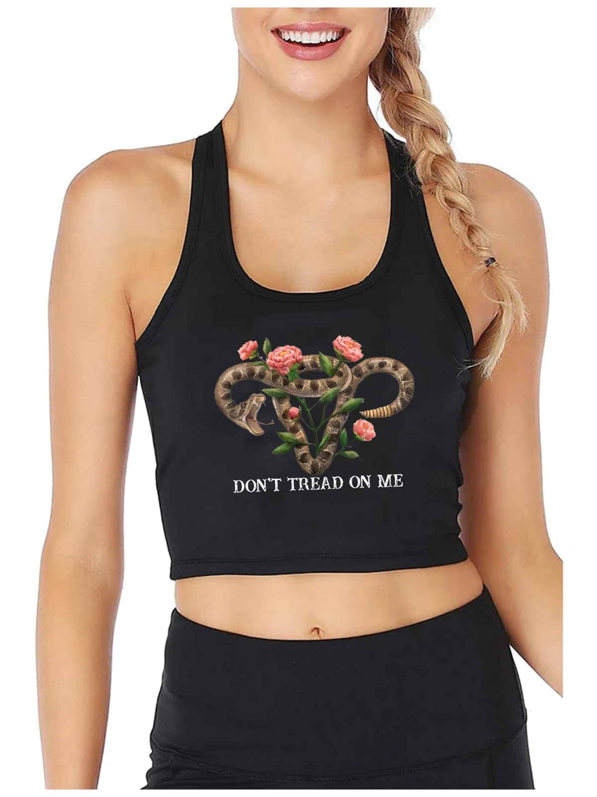 

Don't Tread On Me Design Snake Rose Printed Tank Tops Feminist Women Rights Sexy Slim Fit Crop Top Fashion Personality Camisole