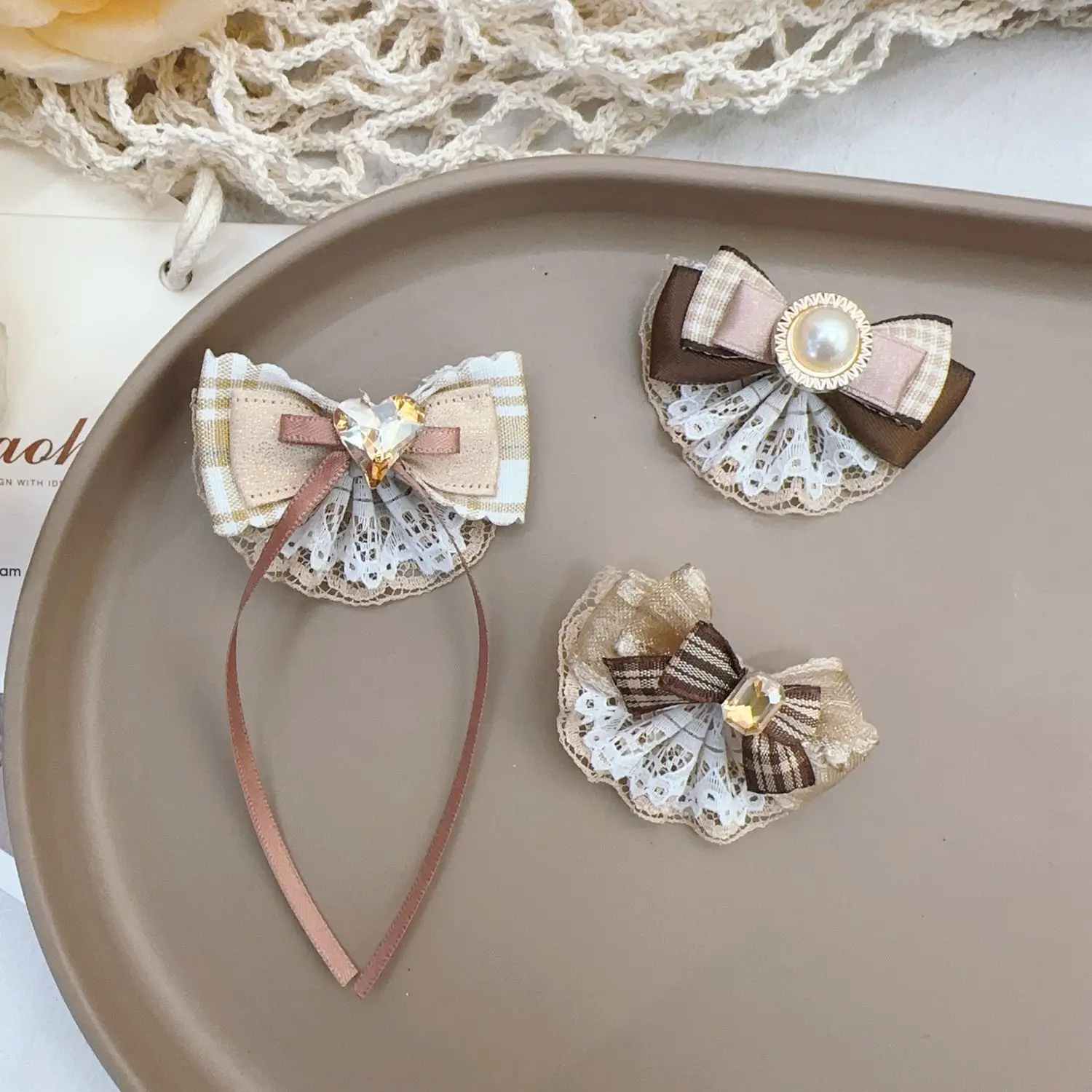 Women's Light Brown Bow Hair Clips - Cute Kawaii Sweet Fashion Accessories, Trendy Edge Clips, Versatile Gift