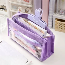 Spacious Transparent Six - Layer Pencil Case with Sleek Design (Purple)