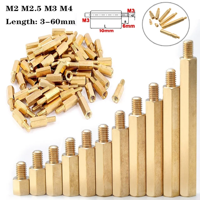 Sourcing Map M3 X 50mm+6mm Distanciador Hexagonal De Latón Macho-hembra PCB Tornillo Separador Pilar 16pcs