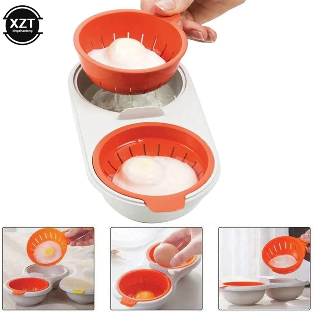Description Picture 4 of itemMicrowave Eggs Poacher Round Draining Double Cup Egg Boiler Food Grade Kitchen Tableware Steam Egg Bowl Egg Cooker Cooking Tools
