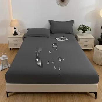 1PC imperméable à l'eau peau douce glaçage couleur unie bonnet de lit housse anti-poussière drap de couverture de matelas (fourreau d'oreiller et noyau d'oreiller non inclus) 1