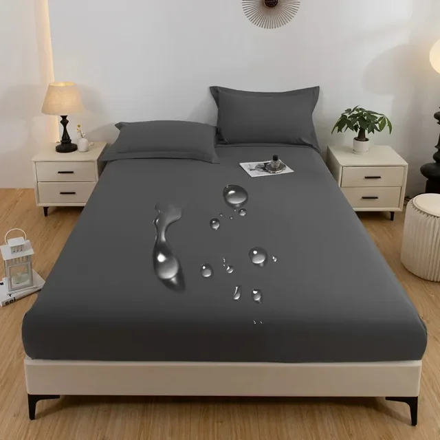 1PC imperméable à l'eau peau douce glaçage couleur unie bonnet de lit housse anti-poussière drap de couverture de matelas (fourreau d'oreiller et noyau d'oreiller non inclus) 1