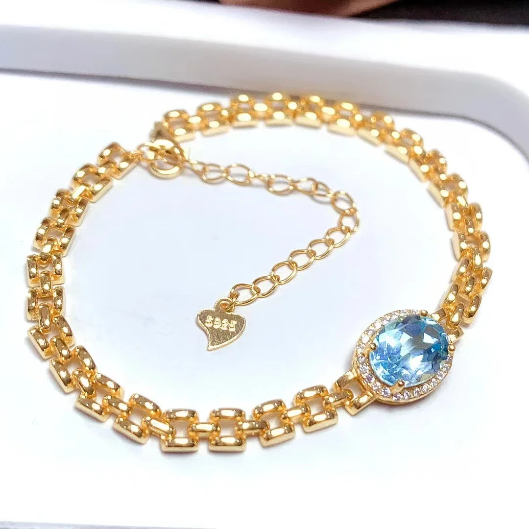 

Solid 925 Silver Topaz Bracelet for Wedding 7mm*9mm VVS Grade 2ct Natural Topaz Silver Bracelet with 3 Layers 18K Gold Plating