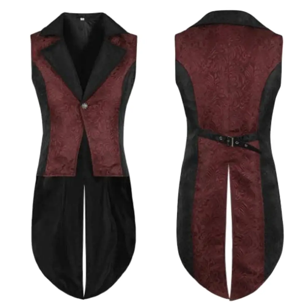 One Breasted Victorian Sleeveless Outerwear Tailcoat Cosplay Prom Costumes Gilet Men Medieval Jacquard Steampunk Gothic Vest