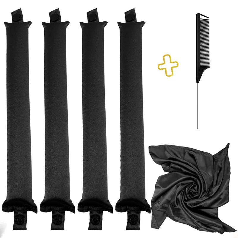 Heatless Curls Overnight Blowout Rods-6 Pcs No-Heat Hair Curler Set, Hair Rollers for Long with Bonnet for Sleeping