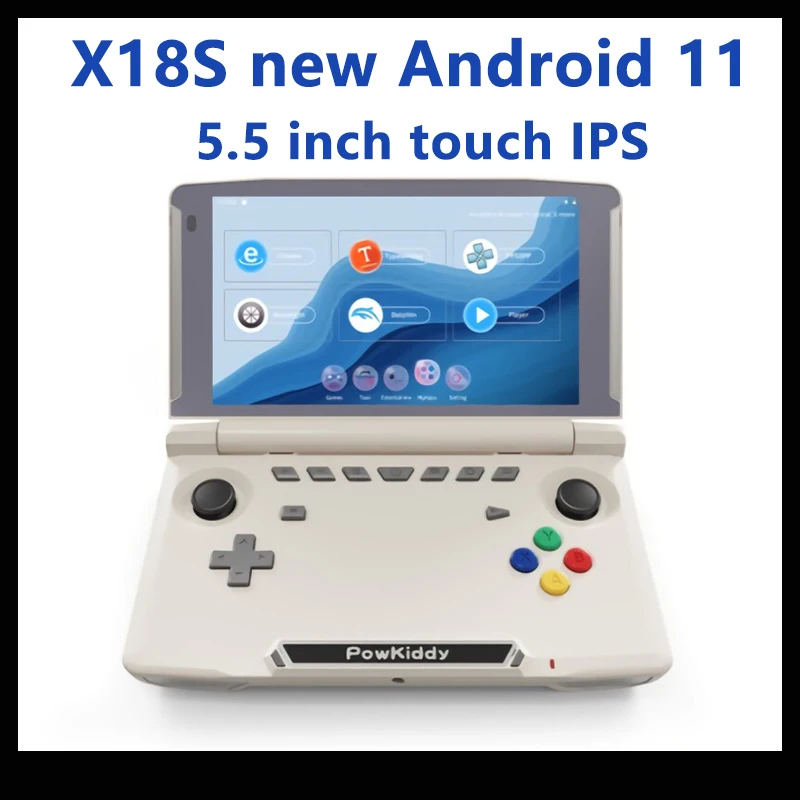 

Игровая консоль Powkiddy X18S, портативная игровая консоль на Android 11 с сенсорным IPS экраном 5,5 дюйма, микросхемой T618, Мобильная игровая консоль ОЗУ 4 Гб ПЗУ 64 ГБ, флип-экран