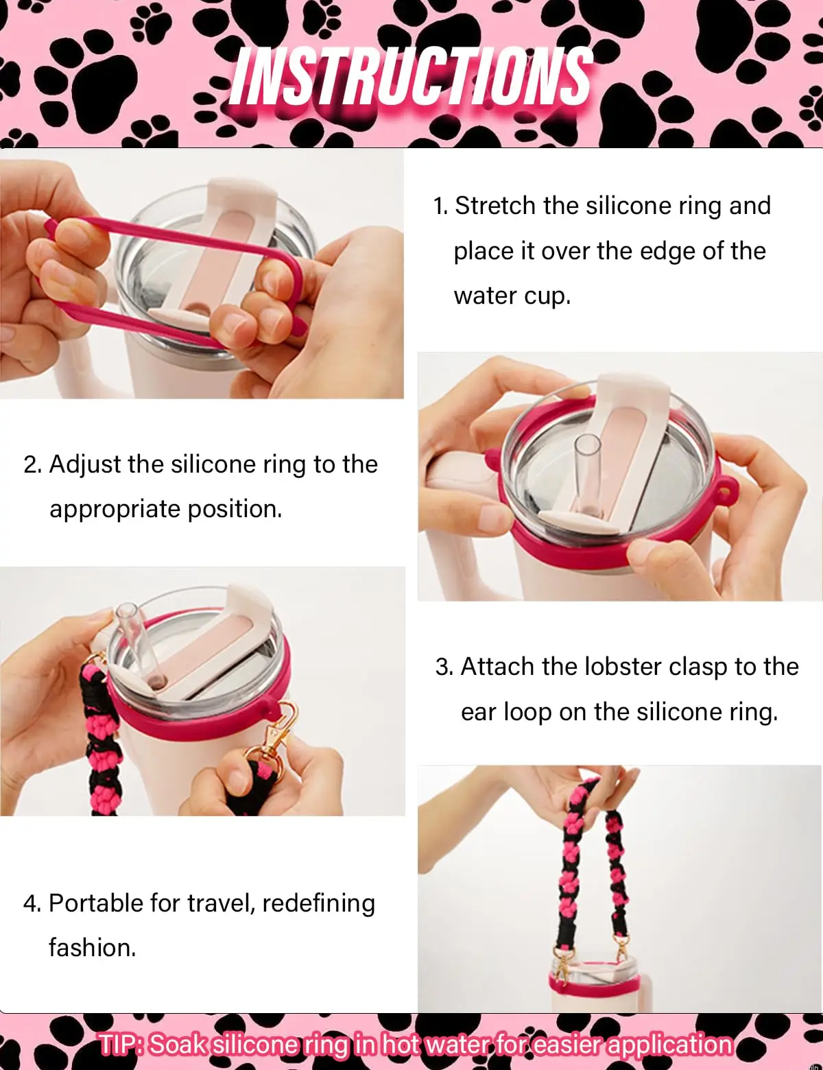 Cute Cup Accessories for Stanley: Water Bottle Handle Strap for Kids Girls Women Easy to Carrying and Durability