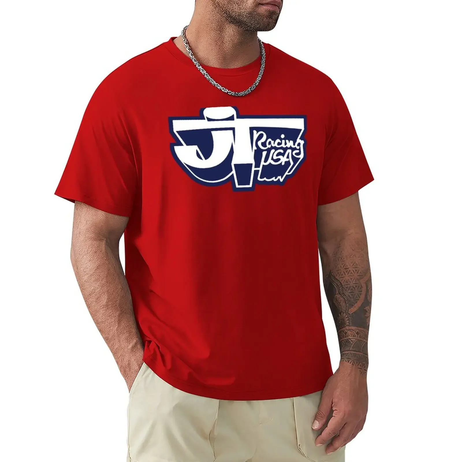 

JT Racing USA WHITE/BLUE- Old School BMX T-Shirt tops heavyweights customizeds t shirt for men