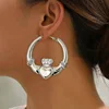 New Big Chunky Claddagh Hoop Earrings for Women Cute Statement Strong Heart Earrings Valentine Day Jewelry Gift 3