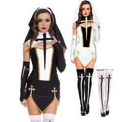 Women's Sexy Nun Cosplay Costume Adulto Purim Carnival Halloween Fantasia Fancy Dress Up