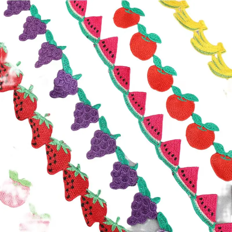 

Кружевная лента 15 ярдов/партия, нашивка с вышивкой, фрукты, виноград, клубника, вишня, арбуз, Персиковое платье, украшение для сцены, поделки