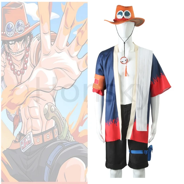 One Piece Portgaz D. Ace Cosplay Costume Set with Ace Cowboy Hat Halloween  Costume for Man 