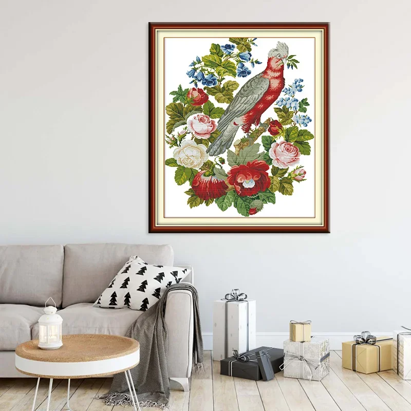 Freude Sonntag Papageien Und Blumen Kreuz Stich Kits Gezählt Gedruckt Aida 16CT 14CT DIY Hand Stickerei Hand Sets Wohnkultur