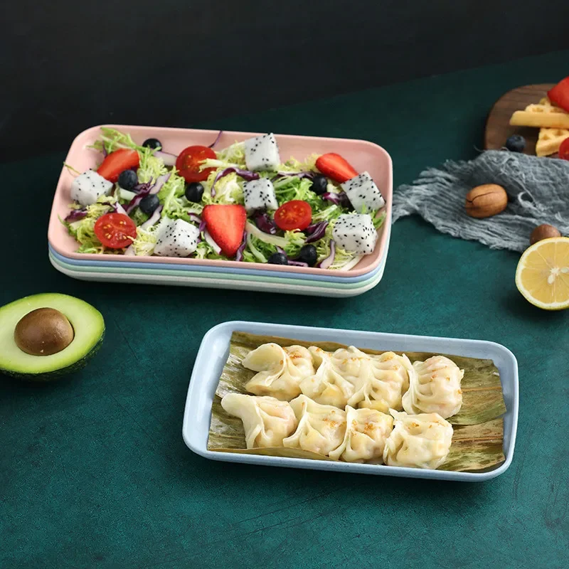 Creative Wheat Straw Rectangular Plate Melamine Healthy Tableware Utensils Dessert Sushi Pasta Plate Dishes Kitchen Cooking