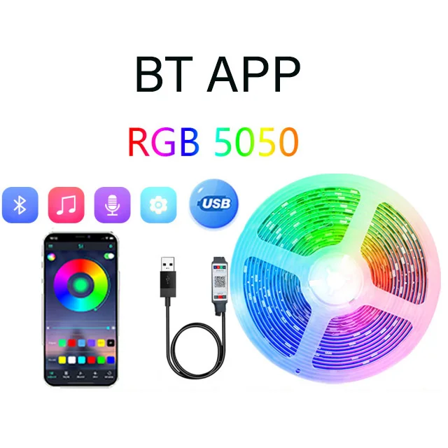 led strip remote Bluetooth LED Strip RGB5050 APP Control Color Change Tape for TV Backlight USB Strip Light with 24keys Bedroom Decoration DC5V dotless led strip lights LED Strips