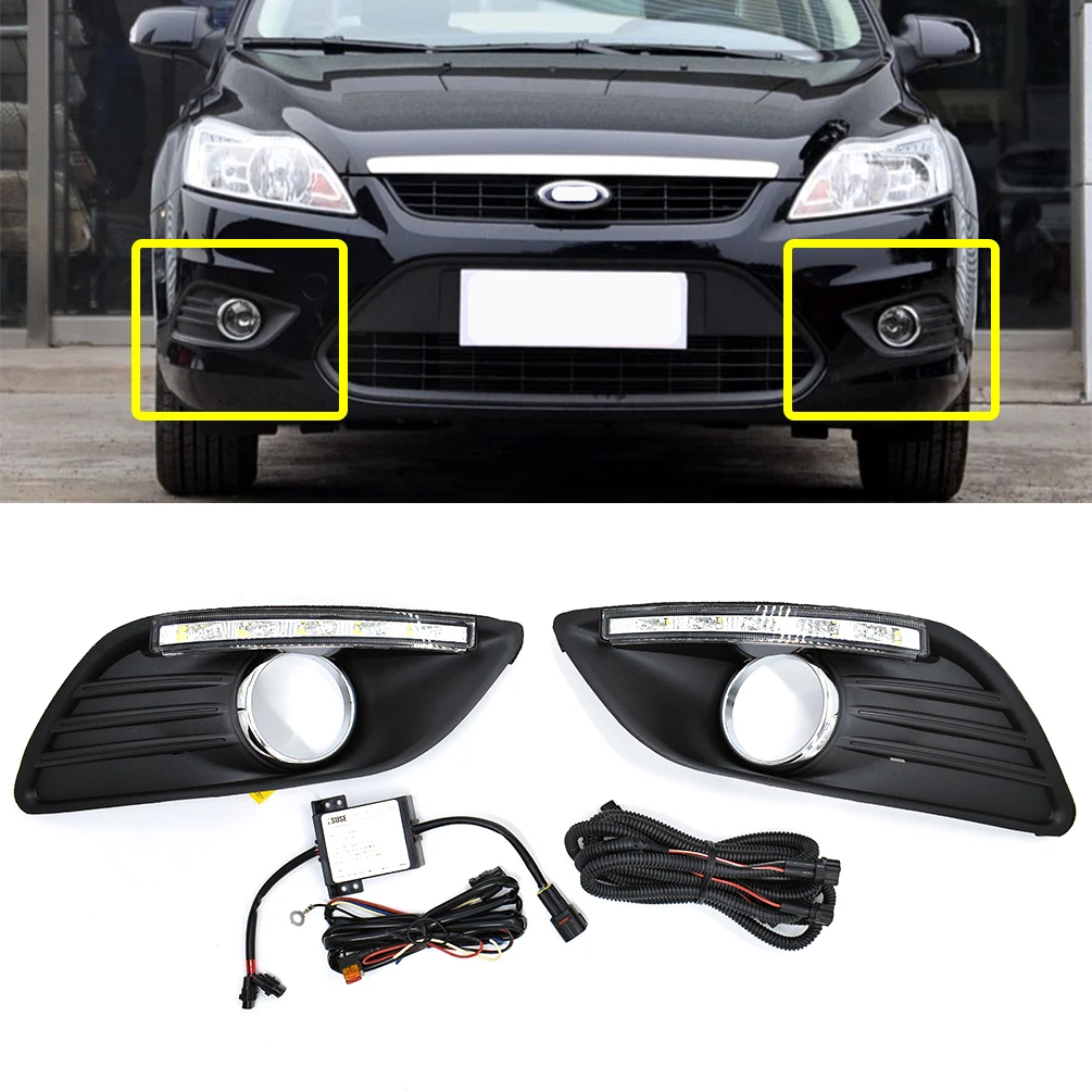 

2pcs DRL For Ford Focus 2 MK2 2009 2010 2011 LED Front Bumper Fog Lamp Daytime Running light Driving Headlight Fog Light Dayligh