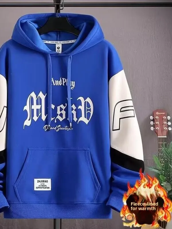 Men's Fce Lined Hoodie Sweatirt Printed Casual Base Layer irt Autumn Winter Faion Brand Teenager Sports Loose Fit