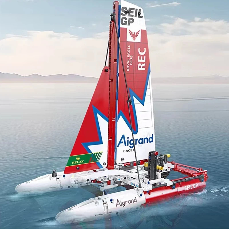 733 Pz F50 Aliscafo Barca A Vela Building Blocks Tecnico Racing Yacht Ocean Sailing Ship Mattoni Giocattoli Da Costruzione Per I Bambini