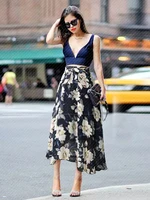 Plus Size Print Floral Skirt Women 2024 Summer Loose Elastic High Waist Chiffon Midi Skirts Lace Up Bow L-5XL Swing Jupe Femme - Image 6