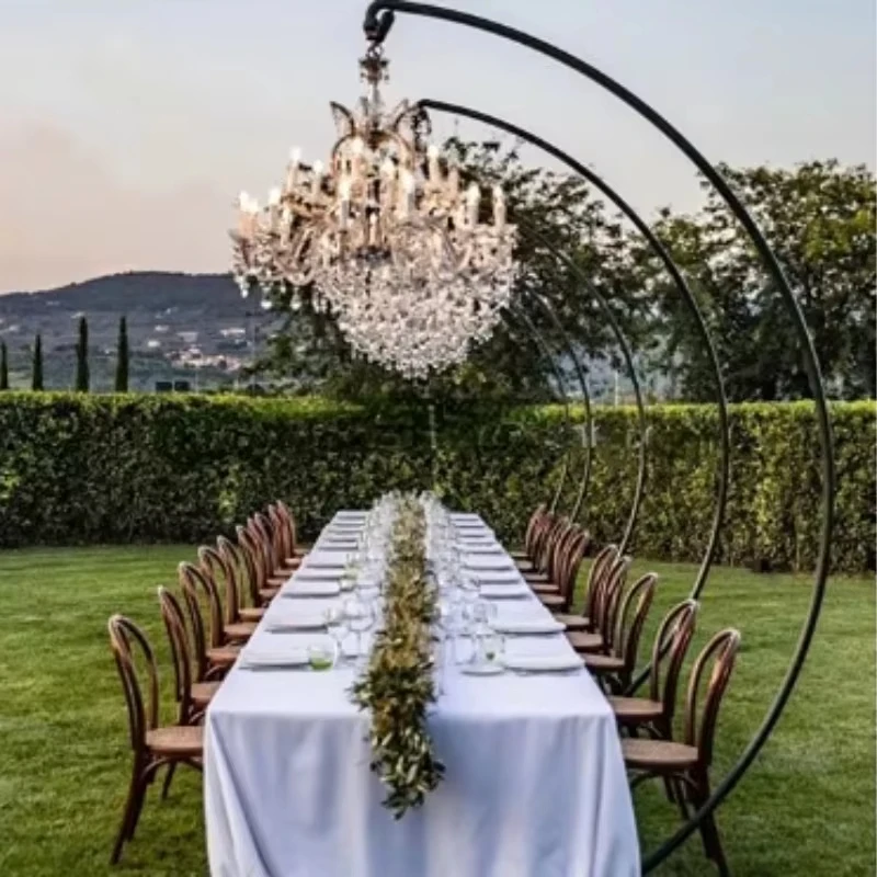 Description Picture 6 of item2pcs Outdoor Wedding Backdrop Decoration Luxury Chandelier Iron Stand 7.9ft Gold Stage Guide Decoration Event Props Flower Frame