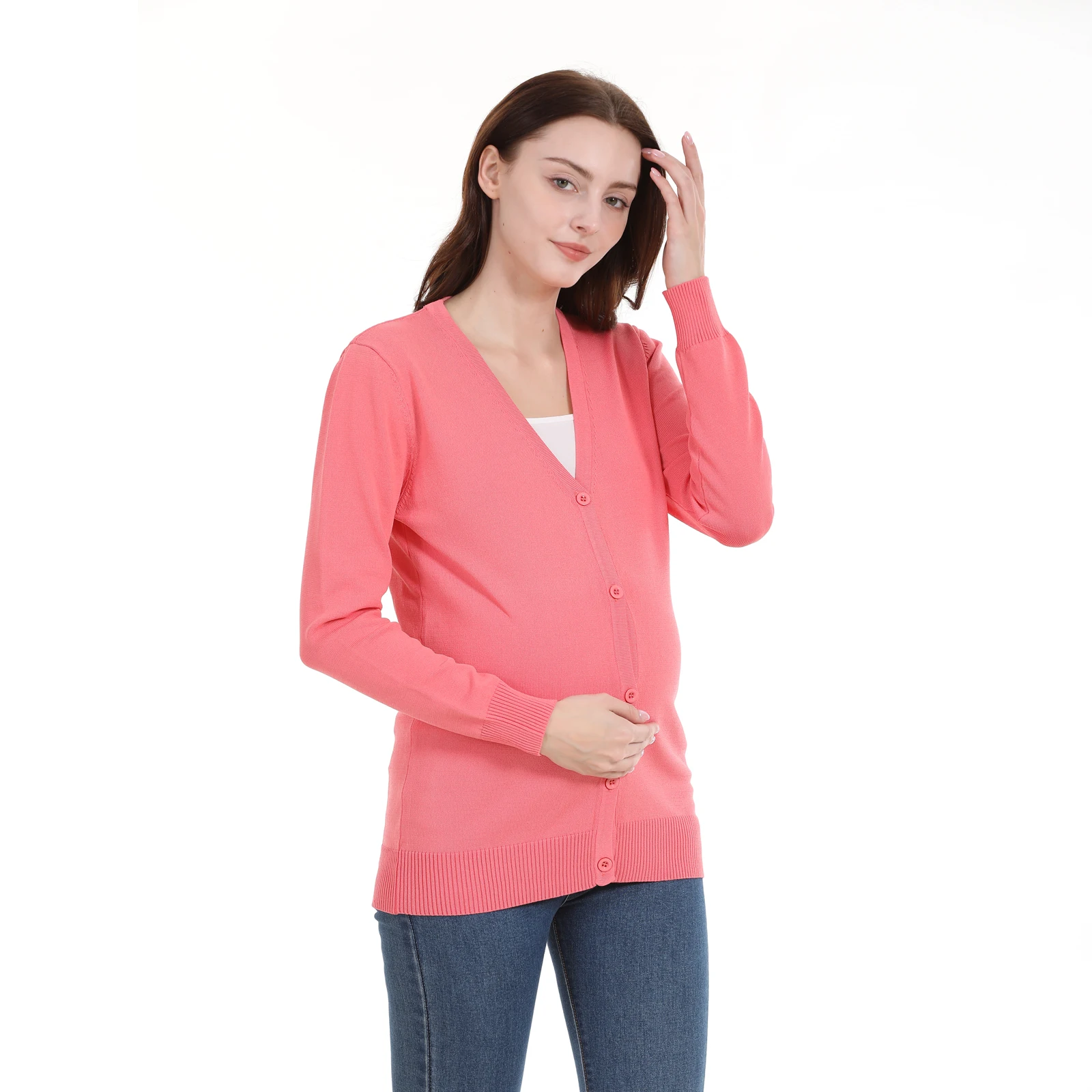 Pregnant Women Coat Cardigan Spring Autumn Long Sleeve Maternity Clothes Sweater Stretch Breastfeeding Clothes Knit Coat
