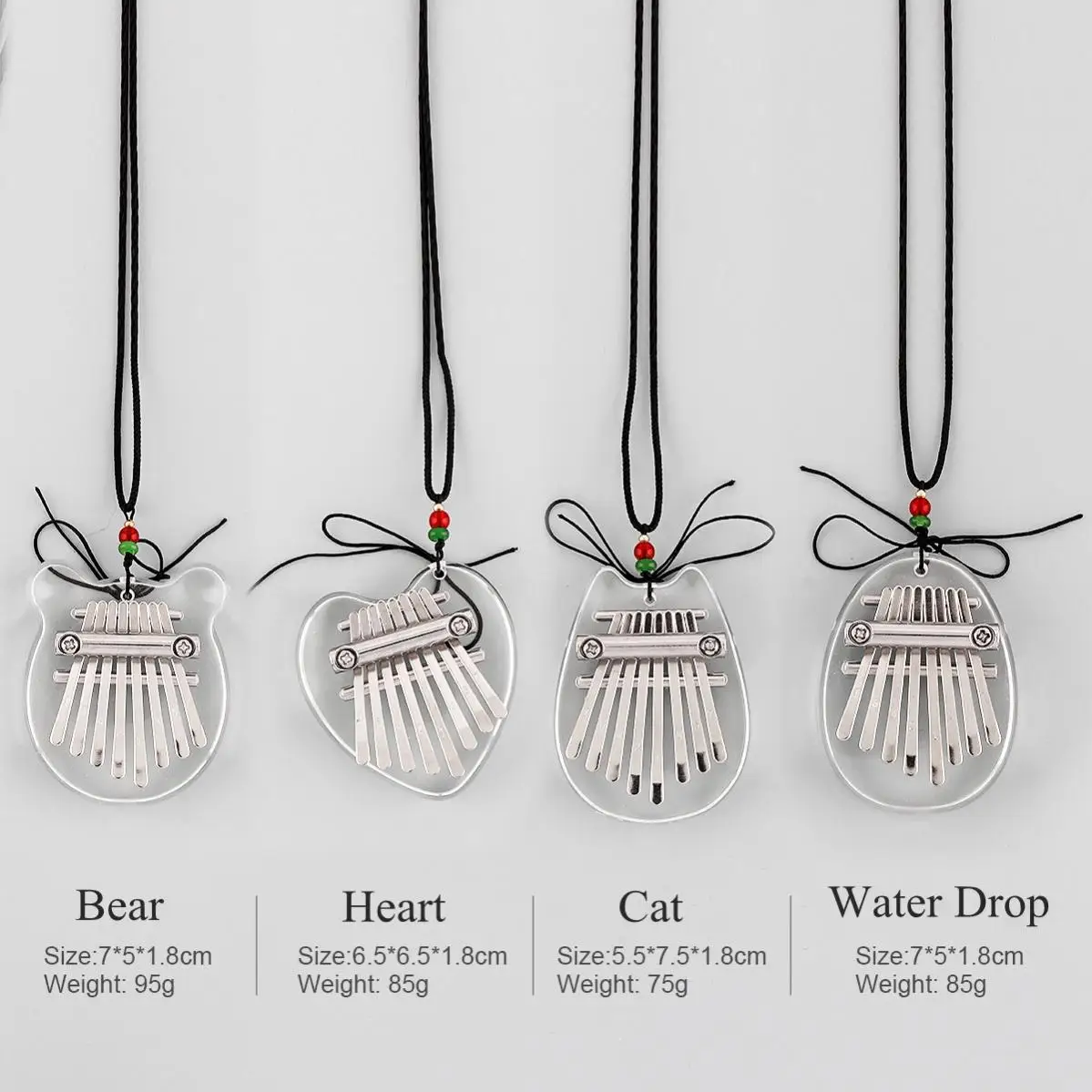 Mini 8 Key Kalimba Crystal Transparent Thumb Piano Bear Heart Cat Water Drop Shape Mbira Musical Instrument Thumb Piano