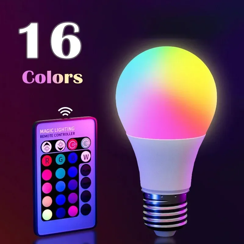 16 Colors RGB LED Bulb E27 Base 220V Household Lighting Dimmable 24 Key Remote Control Atmosphere Neon Light led bulb