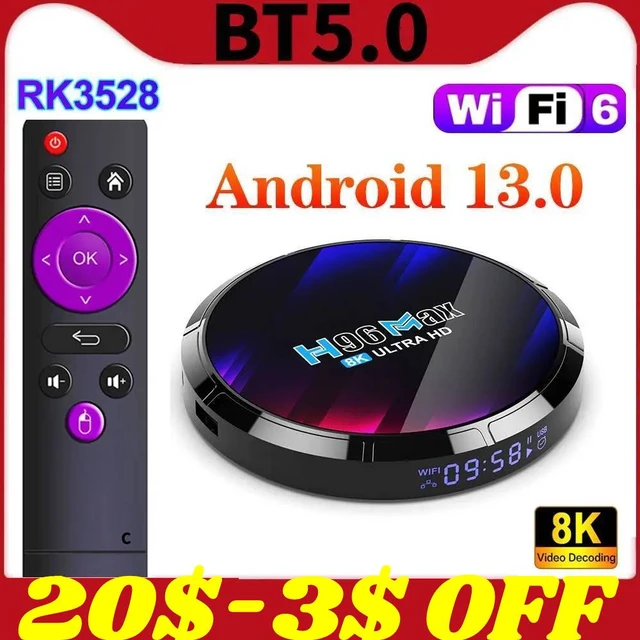 Android 13.0 H96 Max TV Box 4GB RAM 64GB ROM RK3528 Quad Core CPU Support  Dual WiFi 2.4G+5G/4K/3D BT 5.0 Smart TV Box