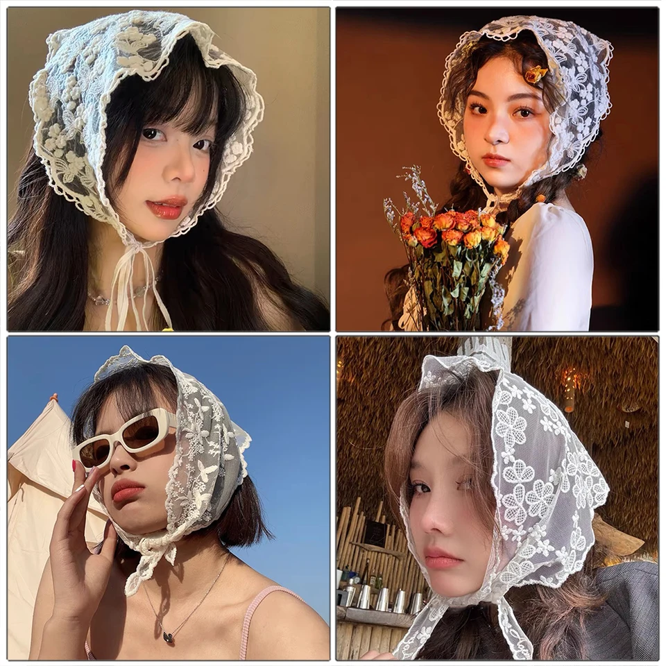 Foulard Triangulaire été Dentelle Blanche - Pour Femme, à Nouer Dans Les Cheveux