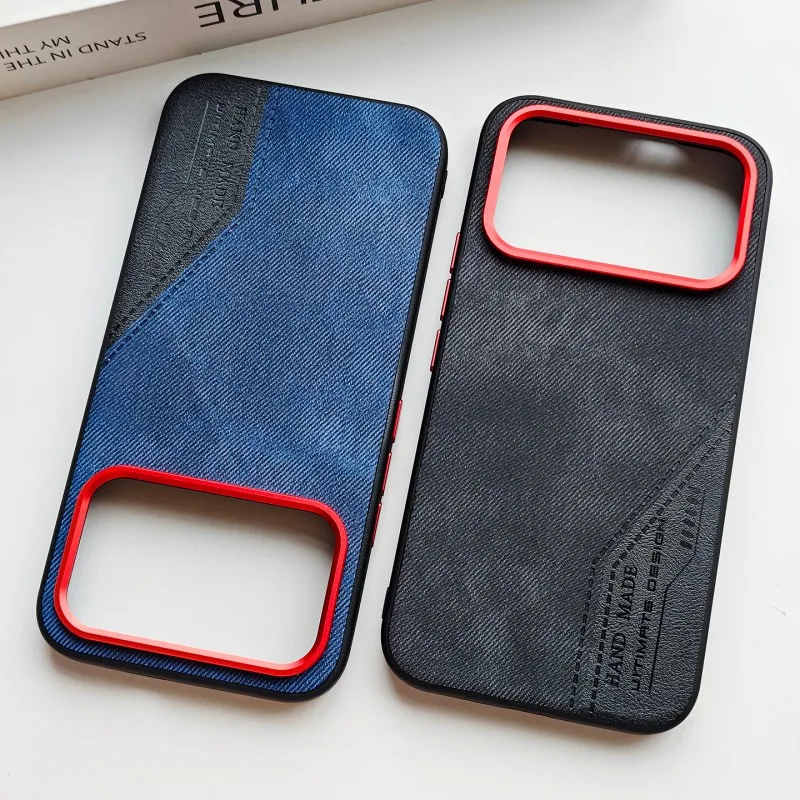 Denim Style Leather Texture Phone Case with Two-Tone Stitching - Shockproof and Drop-Resistant Design