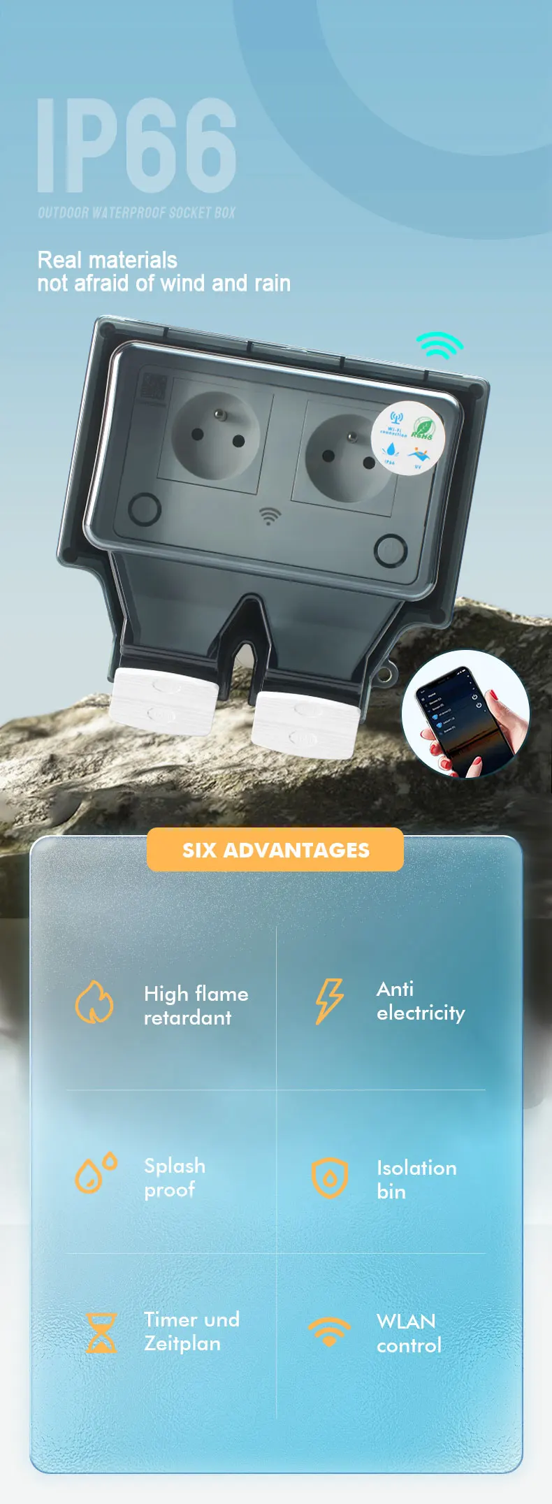 Description Picture 2 of itemAvoir Tuya Smart IP66 Waterproof Socket Wifi Control French Standard Outdoor Dustproof Power Outlets Work With Alexa Google Home